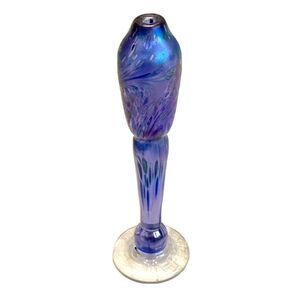 Brian Maytum Blown Glass Torchiere Oil Lamp Purple Iridescent Signed Dated 1985